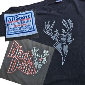 Rare Black Death 90s T-Shirt 1st All Black‎ Metal Band, 21.5x27in All Sport Tag